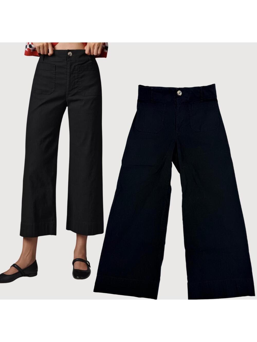 Anthropologie Maeve Colette Wide Leg Cropped Pants Black 29